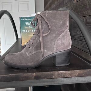 Suede Lace-Up Ankle Boot in Taupe